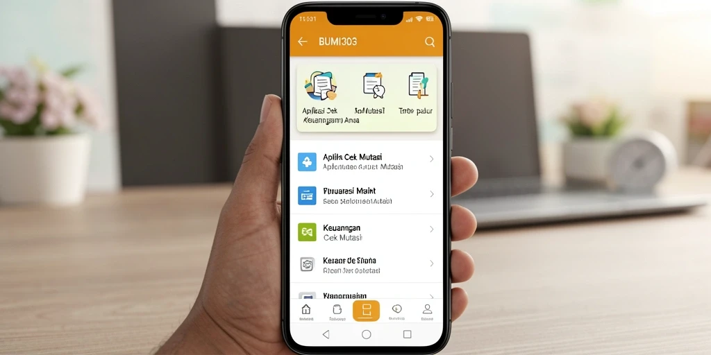 Tampilan antarmuka aplikasi Cek Mutasi BUMI303 yang user-friendly.