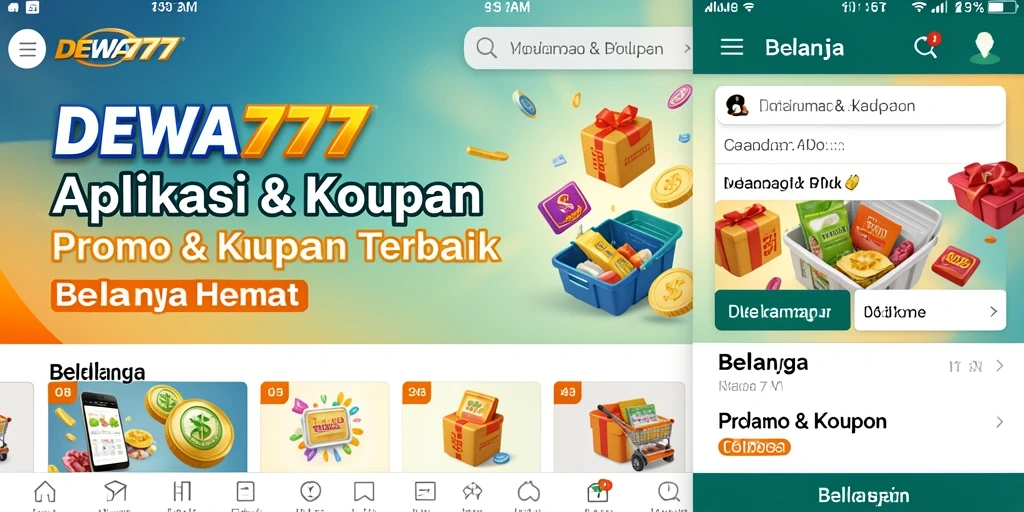 Antarmuka aplikasi DEWA777 menampilkan berbagai kupon dan promo menarik.