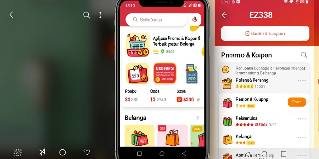 Antarmuka aplikasi EZ338 dengan berbagai kupon menarik.