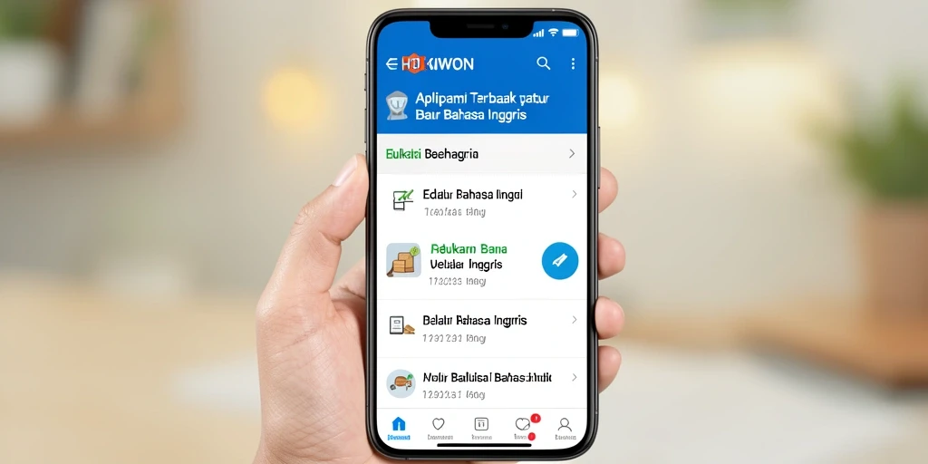 Antarmuka aplikasi HOKIWON yang menarik dan interaktif untuk belajar bahasa Inggris.