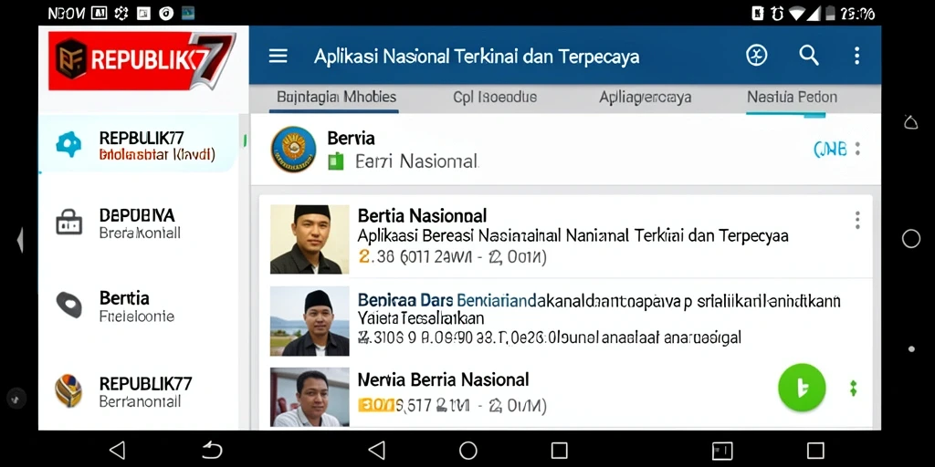Tampilan antarmuka aplikasi REPUBLIK77 dengan fitur berita terkini.